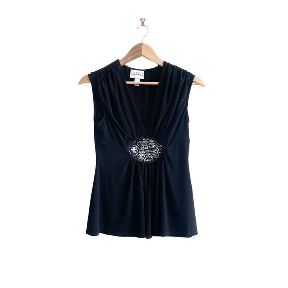 Joseph Ribkoff Women's Blouse Crystal Rhinestone Details Sleeveless Black US 8 - Picture 1 of 6